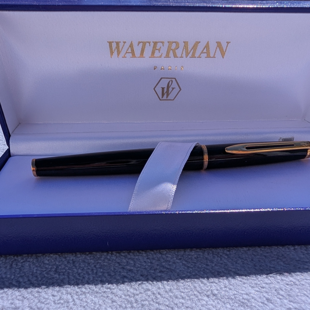 Waterman Hemisphere Black Ballpoint Pen with Gold Trim